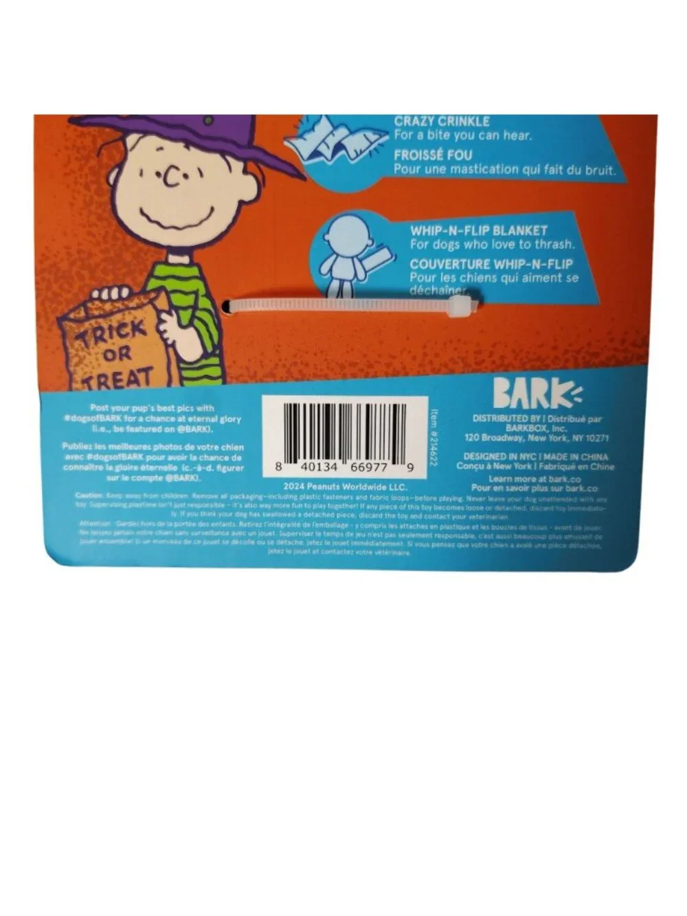 Bark Brand Peanuts Dog XS-M Mummy Linus Halloween Toy Squeaky Blanket Boo